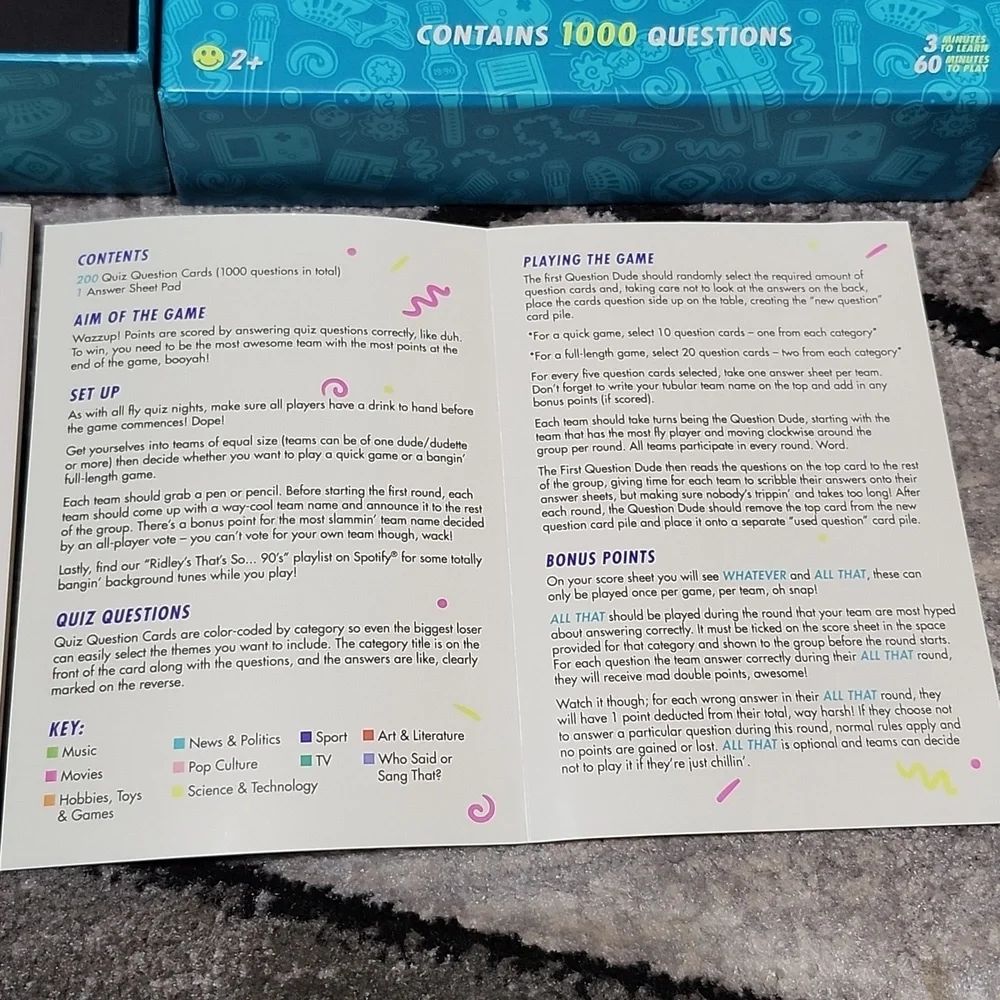 RIDLEY'S THAT'S SO 90'S TRIVIA GAME 2+ PLAYERS KIDS TO ADULTS FAMILY GAME NIGHT